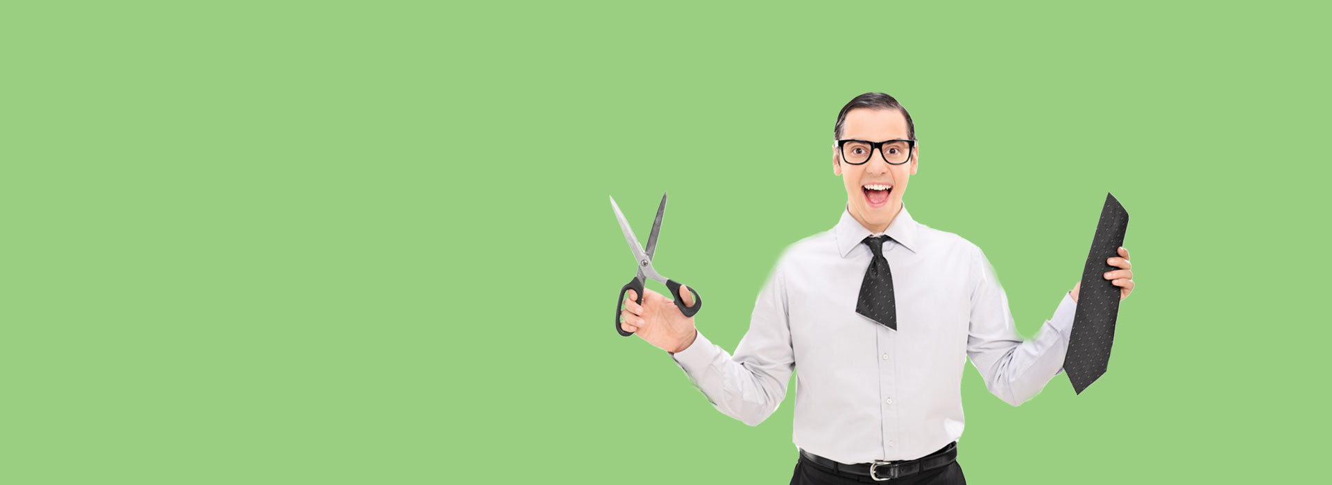 Man with scissors who's cut off his tie